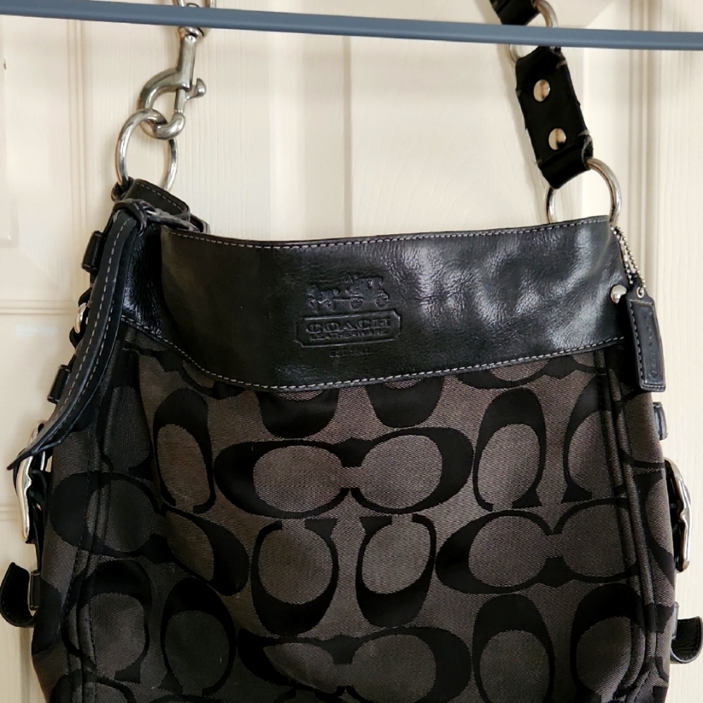 Authentic,  Coach Black and Gray Signature Shoulder Bag